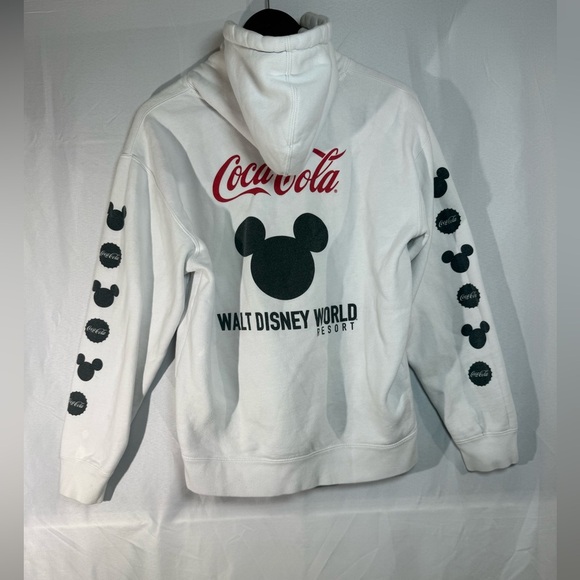 Vintage Disney x Coca-Cola Hoodie Disney World Mickey Mouse White Pullover S/M - Picture 1 of 7